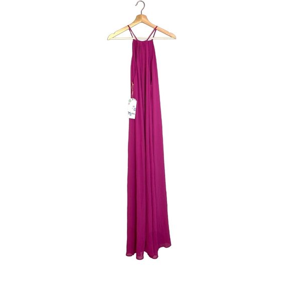 Show Me Your MuMu Bronte Maxi Dress Size XS Fuchsia Pop Pink Side Slits Chiffon - Picture 6 of 11